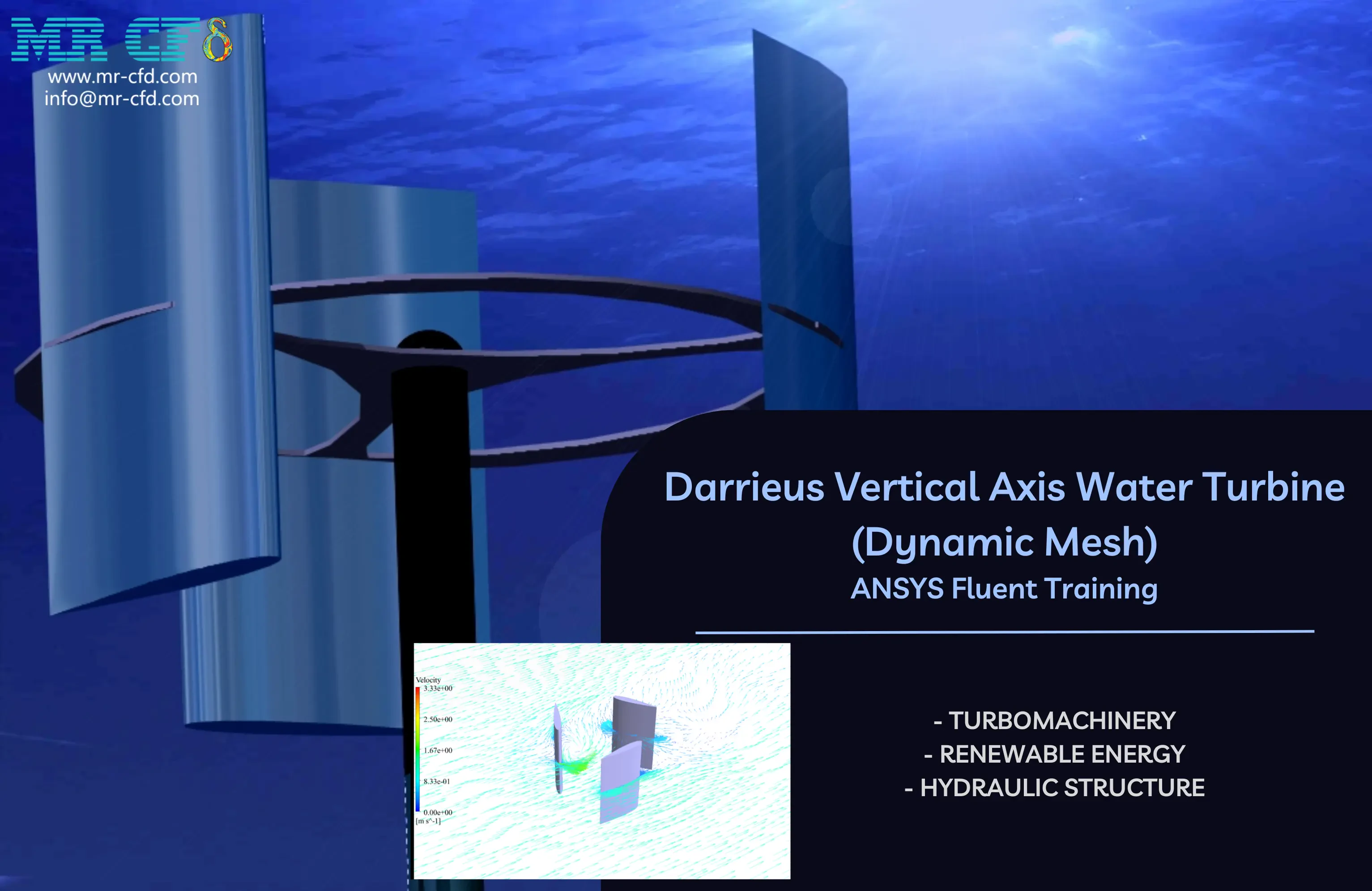 Darrieus Vertical Axis Water Turbine, Dynamic Mesh, ANSYS Fluent Training