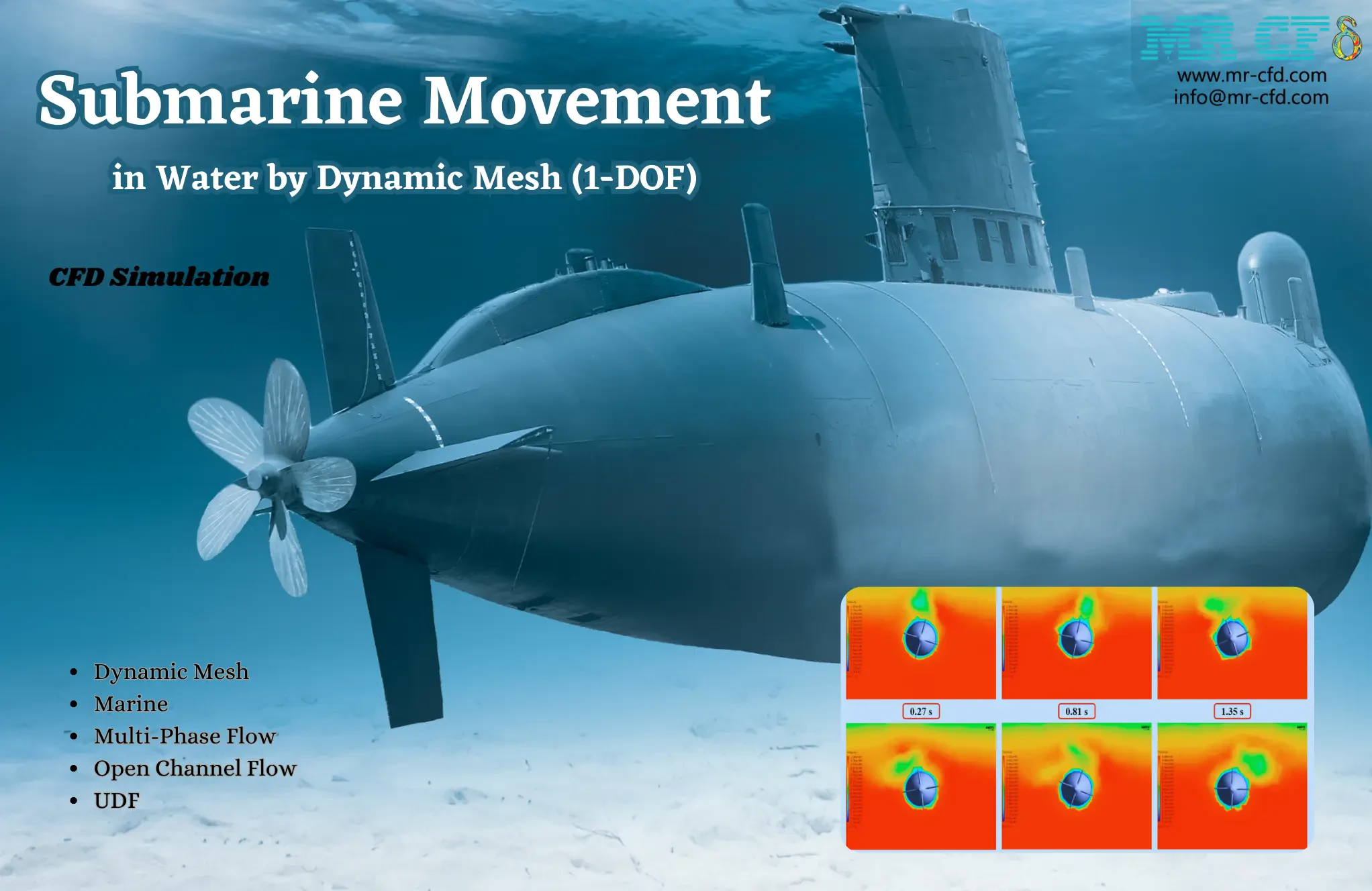 Submarine Movement in Water by Dynamic Mesh (1-DOF)
