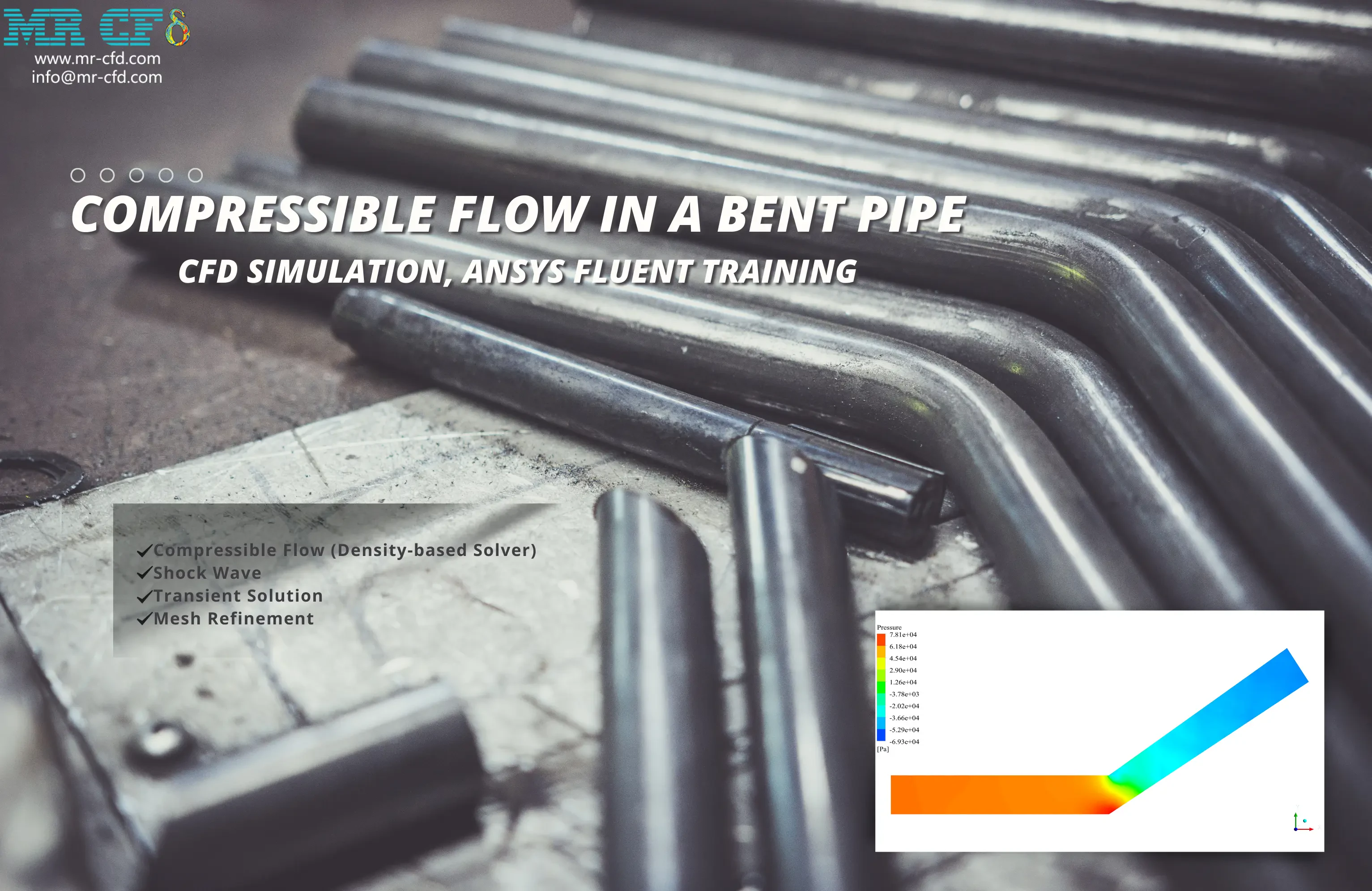 Compressible Flow in a Bent Pipe CFD Simulation