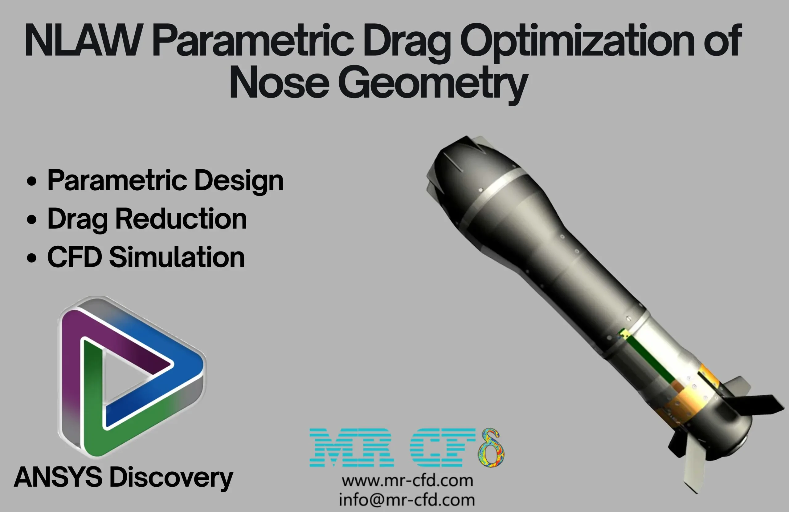 ANSYS Discovery: NLAW Parametric Drag Optimization of Nose Geometry, CFD Simulation