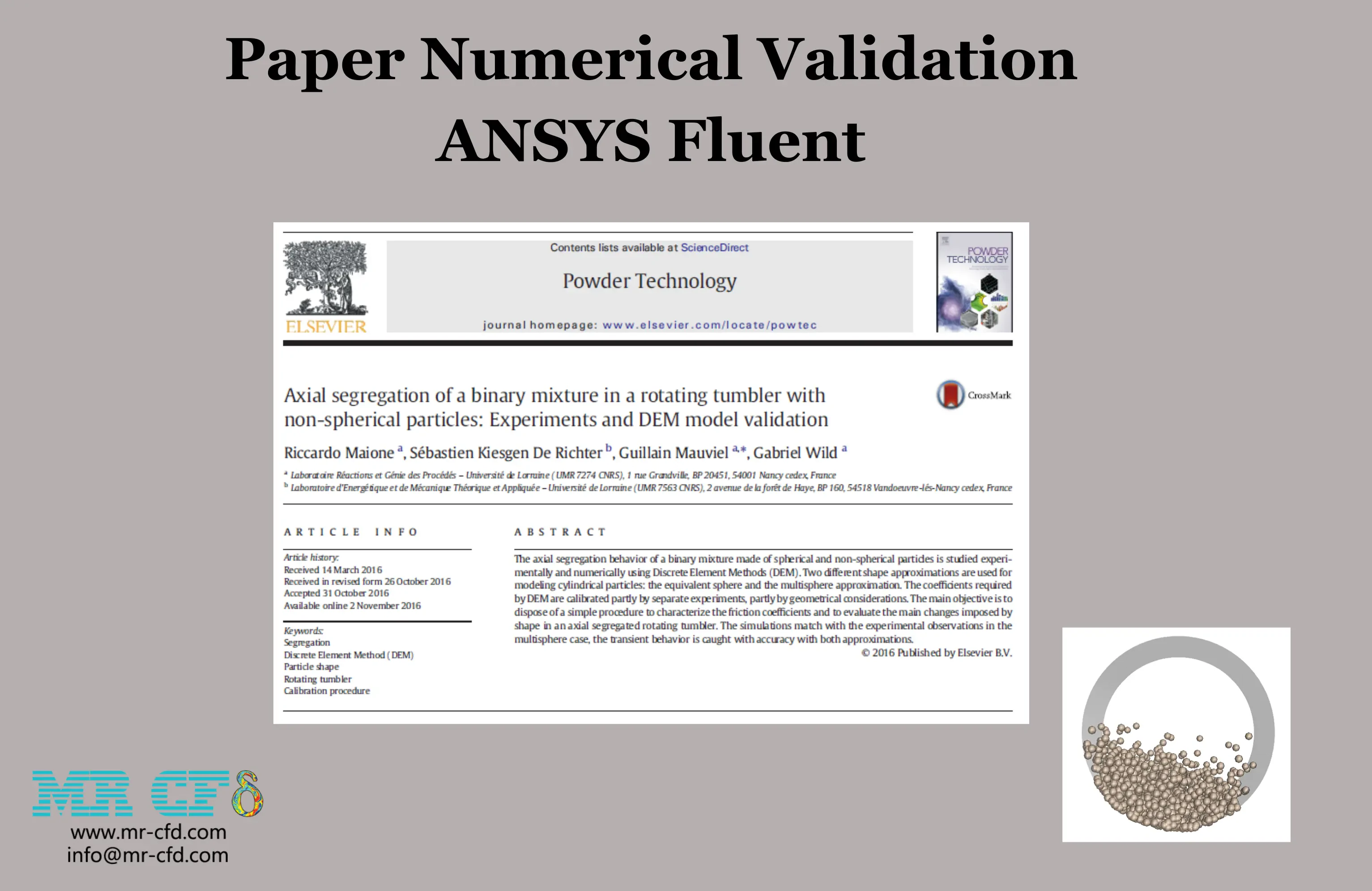 Axial Segregation of a Binary mixture in a rotating tumbler, DEM, Paper Numerical Validation