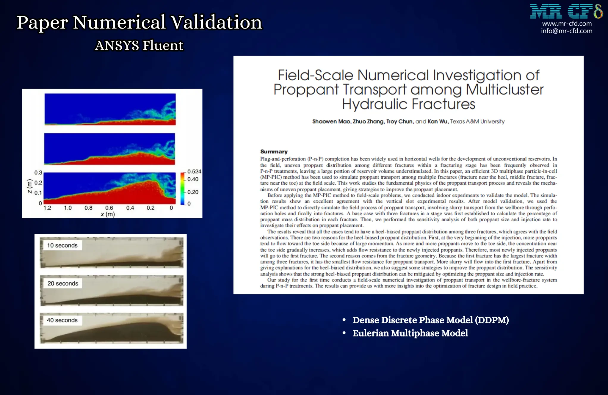 DDPM, Proppant Transport among Multicluster Hydraulic Fractures, Paper Numerical Validation