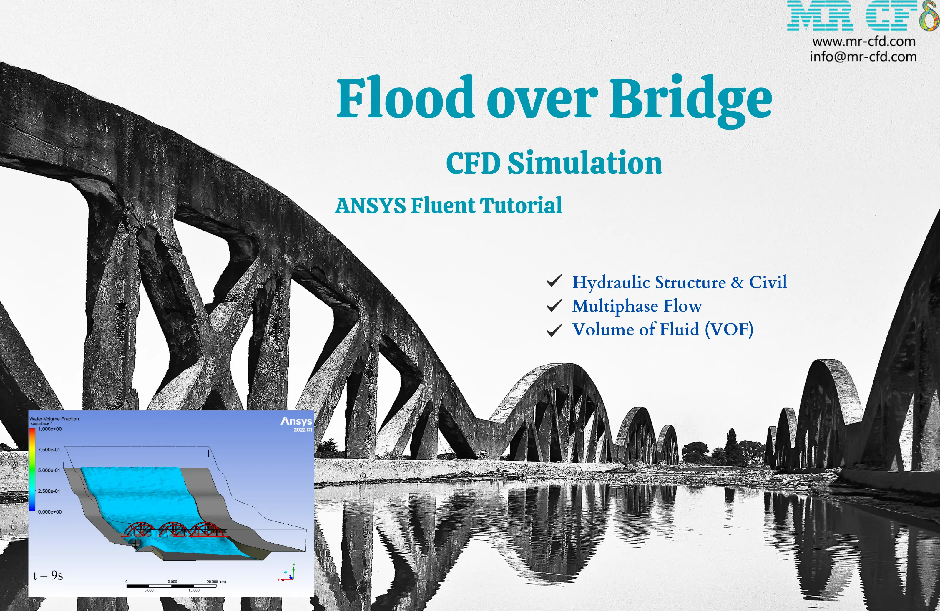 Flood over a Bridge CFD simulation, ANSYS Fluent Tutorial